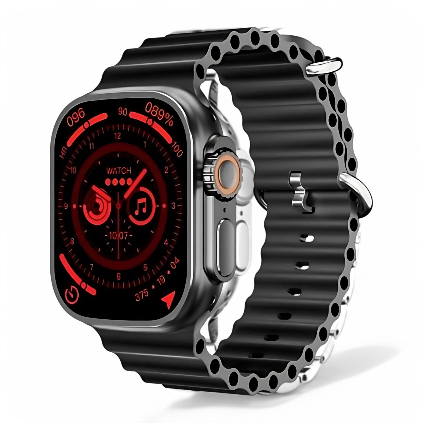 WS-E9 Ultra 2.2 inch IP67 Waterproof Metal Buckle Ocean Silicone Band Smart Watch, Support Heart Rate / NFC(Black)