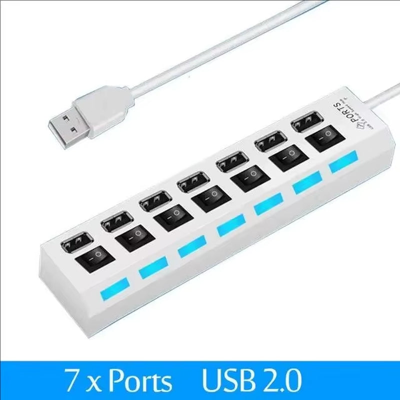Switch Extension Hub 7-Port USB2.0 Hub Computer USB Extension Hub One Drag Seven USB2.0 Splitter PC Laptop Desktop