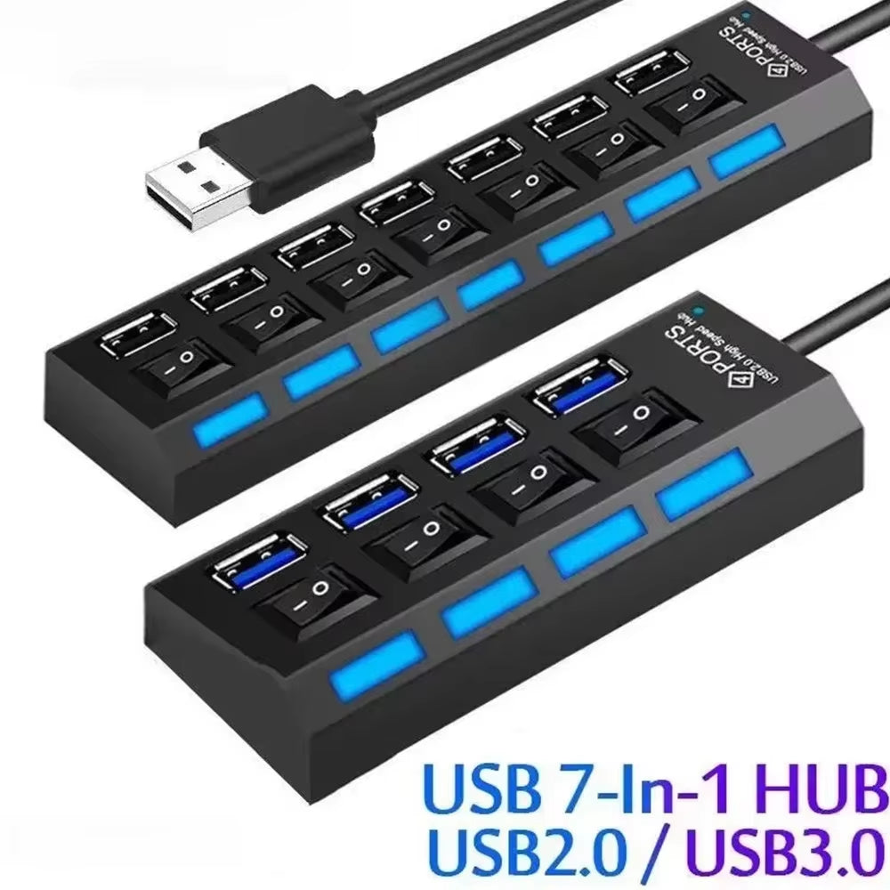 Switch Extension Hub 7-Port USB2.0 Hub Computer USB Extension Hub One Drag Seven USB2.0 Splitter PC Laptop Desktop