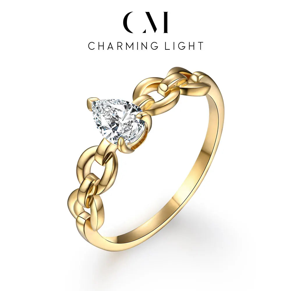 CHARMING Luxury Moissanite Rings for Women Yellow Gold Plated for Anniversary Wedding Engagement Customized Elegant Fine Jewelry