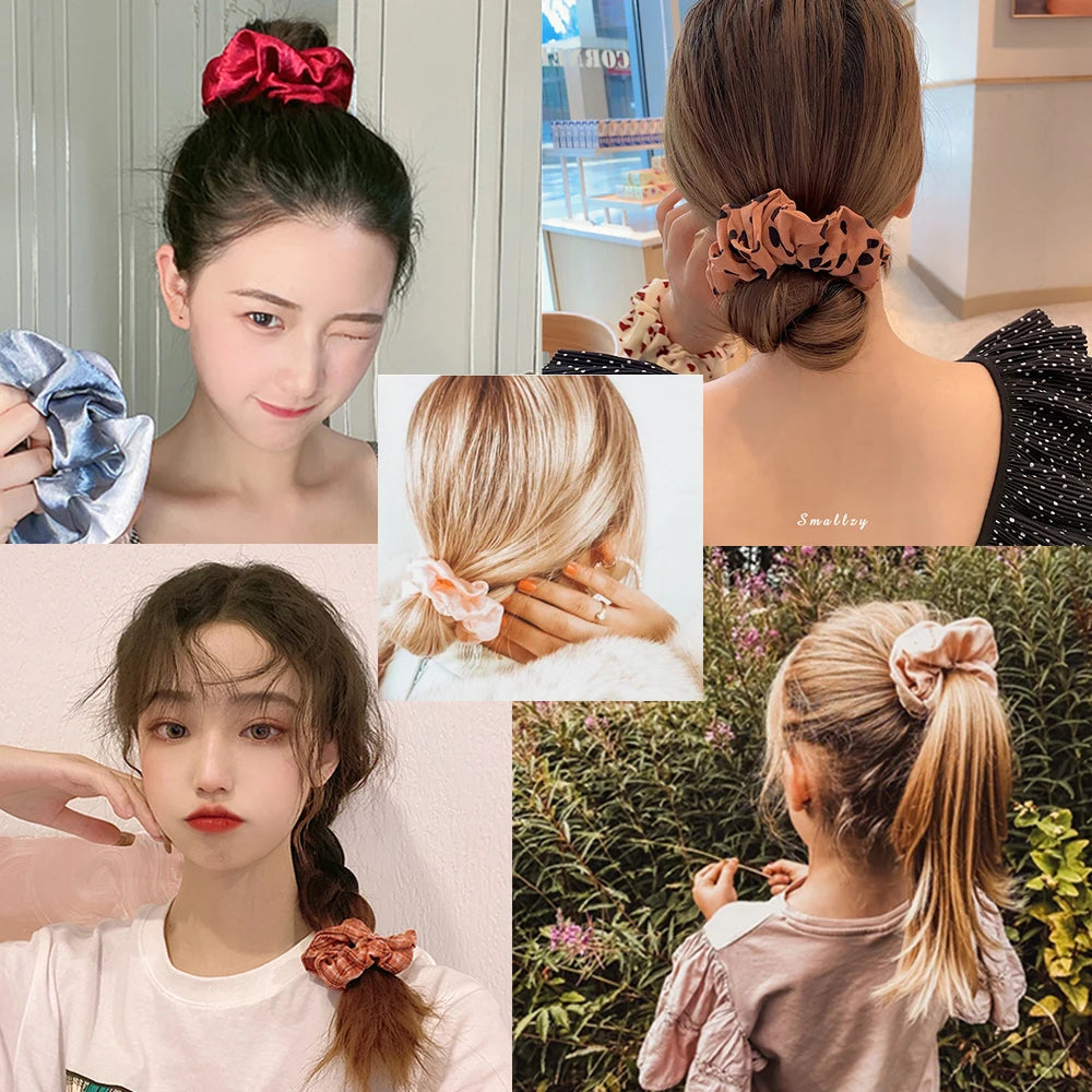 5Pcs/Lot Girl Pink Red Hair Band Accessories Fashion Large Hair Ties Solid Color Elastic Scrunchies For Women Ponytail Hairstyle
