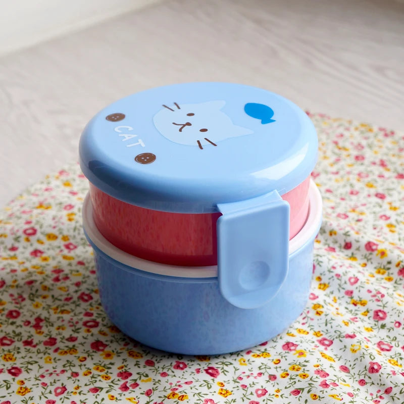 Cute Animal Lunch Box Japanese Double-layer Round Mini Bento Box Children's Fruit Box Snack Box Microwave Kids Lunch Box 540ml