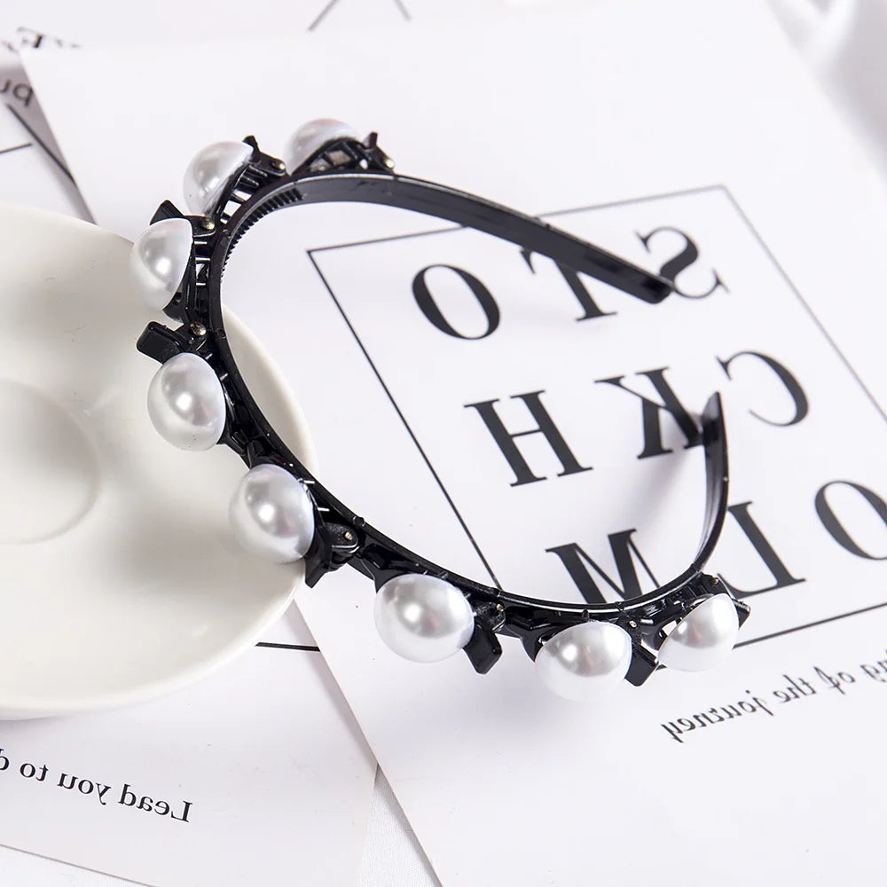 Double Layer Bands Clip Hairbands Fashion Plastic Braided Headband Punk New Knitting Womens Headwear Hair Accessories Pearl