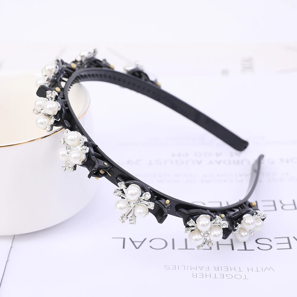 Double Layer Bands Clip Hairbands Fashion Plastic Braided Headband Punk New Knitting Womens Headwear Hair Accessories Pearl