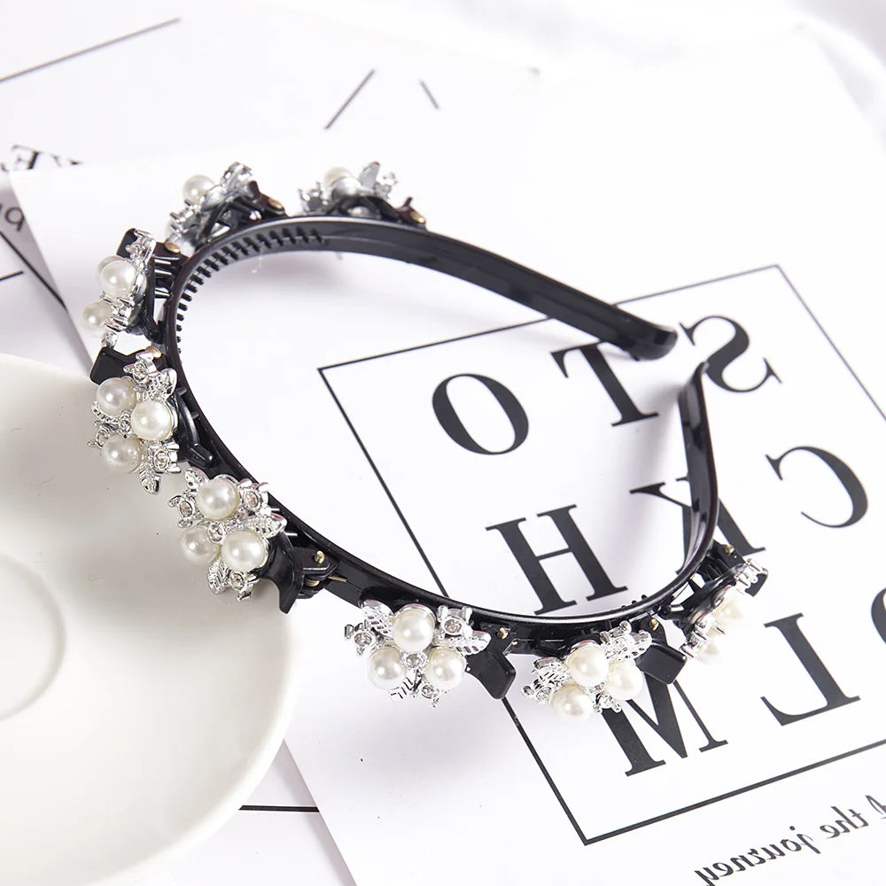 Double Layer Bands Clip Hairbands Fashion Plastic Braided Headband Punk New Knitting Womens Headwear Hair Accessories Pearl