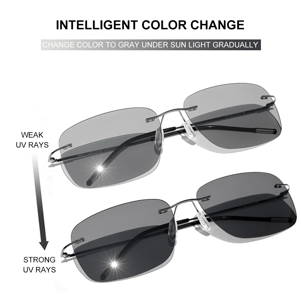 CAPONI Square Sun Glasses For Men Photochromic Polarized Rimless Sunglasses Classic Design High Quality Eyewear UV400 BS7467