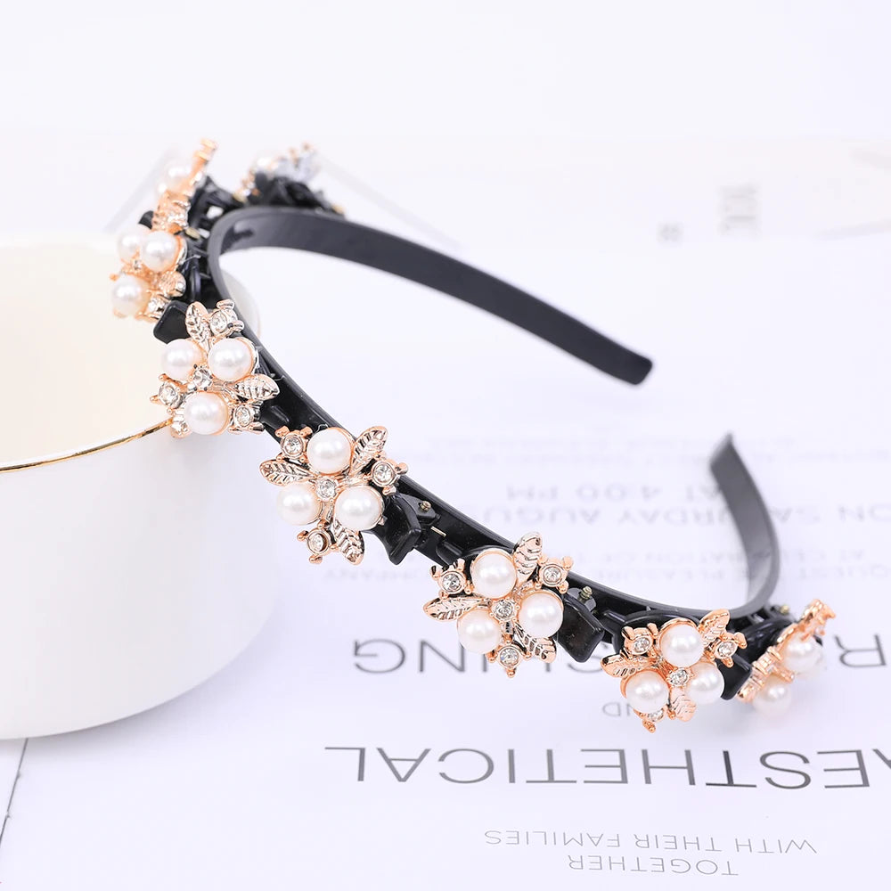 Double Layer Bands Clip Hairbands Fashion Plastic Braided Headband Punk New Knitting Womens Headwear Hair Accessories Pearl