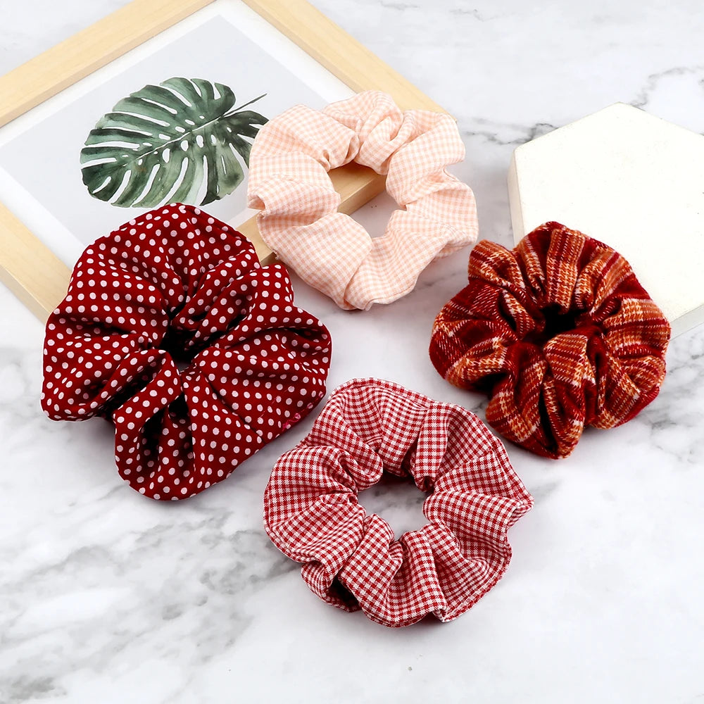 5Pcs/Lot Girl Pink Red Hair Band Accessories Fashion Large Hair Ties Solid Color Elastic Scrunchies For Women Ponytail Hairstyle