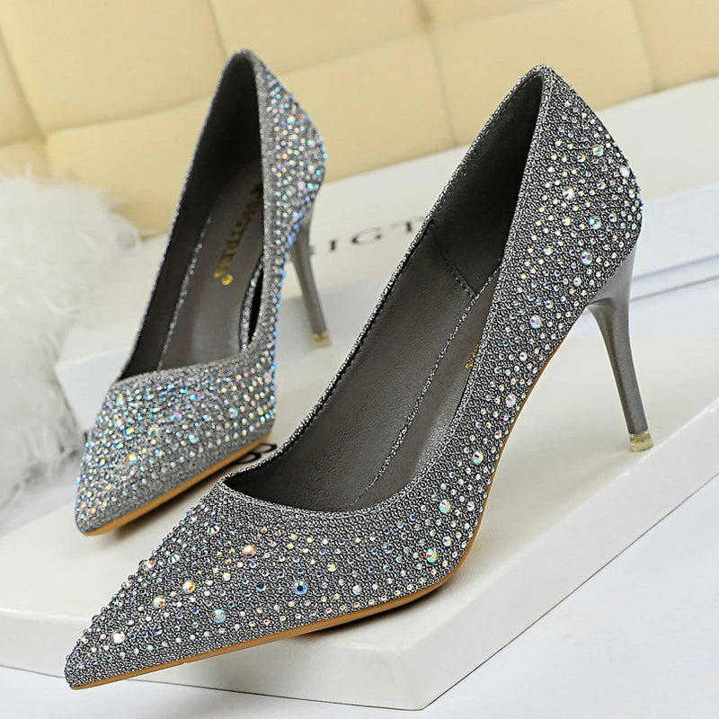 BIGTREE Shoes Rhinestone Woman Pumps Fashion Wedding Shoes Women Basic Pump Stiletto Heels 10cm 7cm Heeled Shoes High Heels