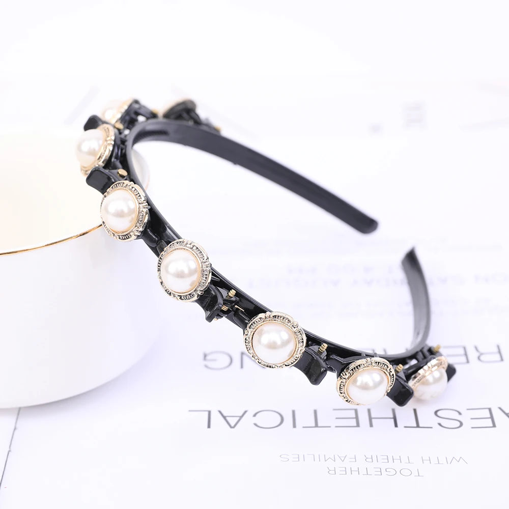 Double Layer Bands Clip Hairbands Fashion Plastic Braided Headband Punk New Knitting Womens Headwear Hair Accessories Pearl