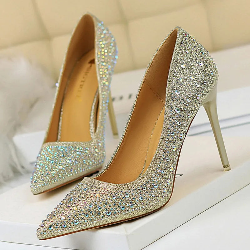 BIGTREE Shoes Rhinestone Woman Pumps Fashion Wedding Shoes Women Basic Pump Stiletto Heels 10cm 7cm Heeled Shoes High Heels