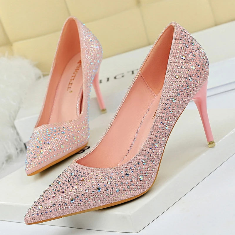 BIGTREE Shoes Rhinestone Woman Pumps Fashion Wedding Shoes Women Basic Pump Stiletto Heels 10cm 7cm Heeled Shoes High Heels