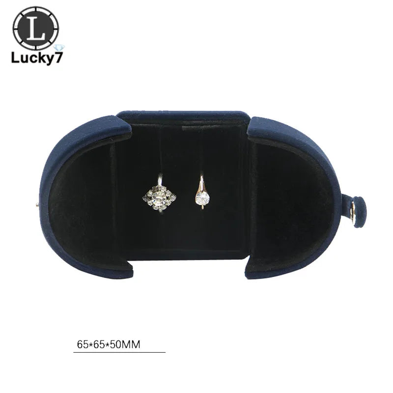 Dark Blue Double Open Jewelry Box Valentine's Day Birthday Surprise Gift Ring Pendant Earring Stud Necklace Box Jewelry Display