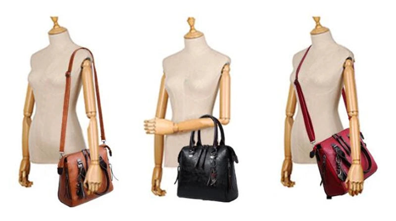 Women Composite Tassel Bag Luxury Leather Purse Handbags Famous Brands Designer Top-Handle Female Shoulder Bag 4pcs/set