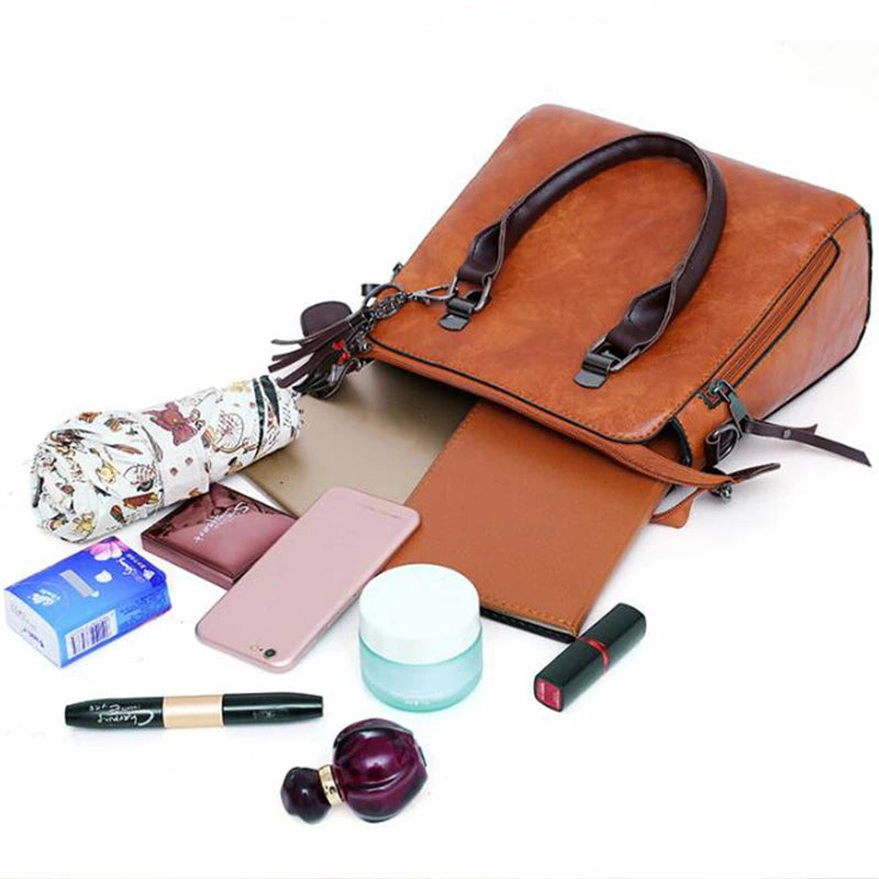Women Composite Tassel Bag Luxury Leather Purse Handbags Famous Brands Designer Top-Handle Female Shoulder Bag 4pcs/set