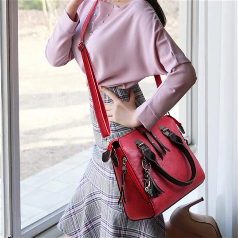 Women Composite Tassel Bag Luxury Leather Purse Handbags Famous Brands Designer Top-Handle Female Shoulder Bag 4pcs/set