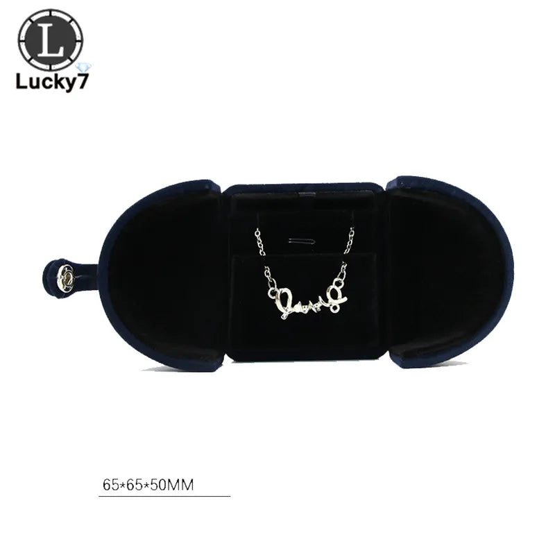 Dark Blue Double Open Jewelry Box Valentine's Day Birthday Surprise Gift Ring Pendant Earring Stud Necklace Box Jewelry Display
