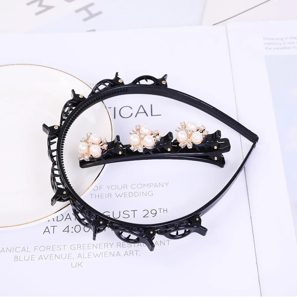 Double Layer Bands Clip Hairbands Fashion Plastic Braided Headband Punk New Knitting Womens Headwear Hair Accessories Pearl