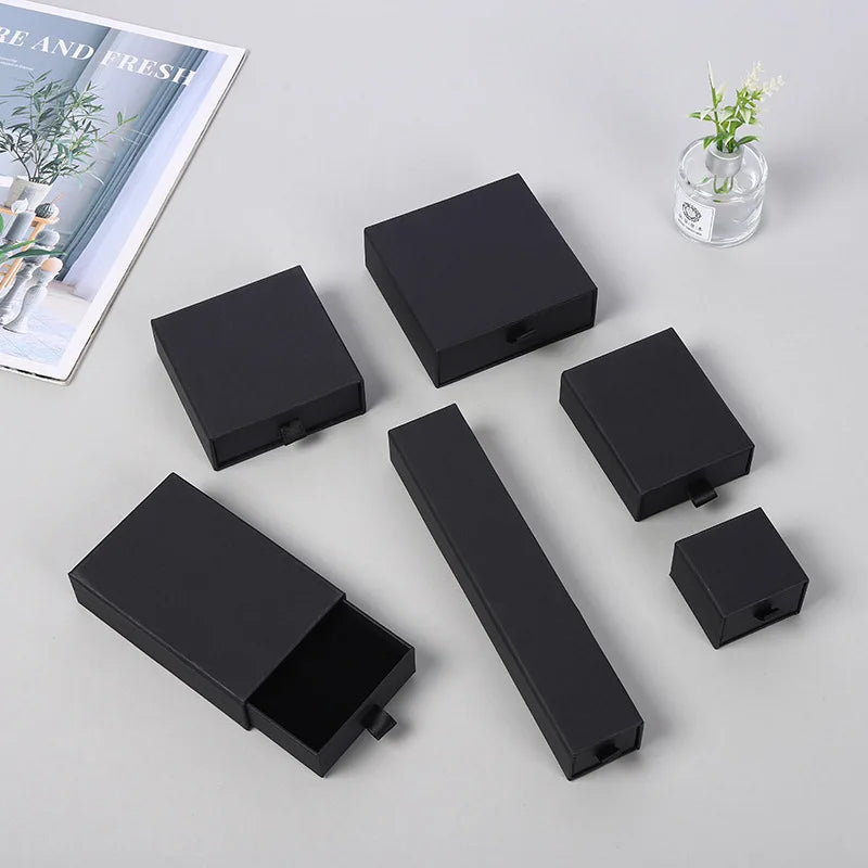 12pcs Drawer Jewelry Box Ring Necklace Box Black Earring Bracelet Jewelry Organizer Packing Display Jewelry Boxes and Packaging
