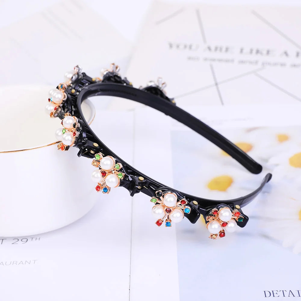 Double Layer Bands Clip Hairbands Fashion Plastic Braided Headband Punk New Knitting Womens Headwear Hair Accessories Pearl