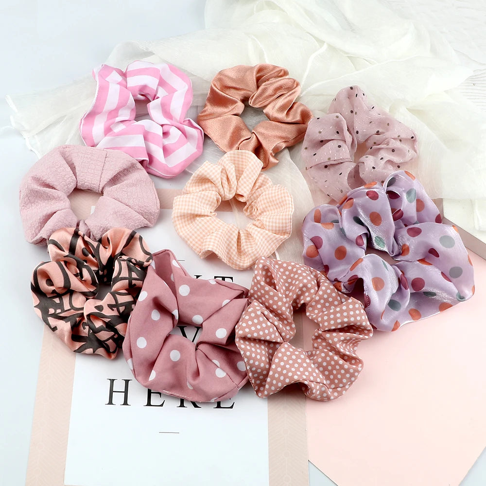 5Pcs/Lot Girl Pink Red Hair Band Accessories Fashion Large Hair Ties Solid Color Elastic Scrunchies For Women Ponytail Hairstyle