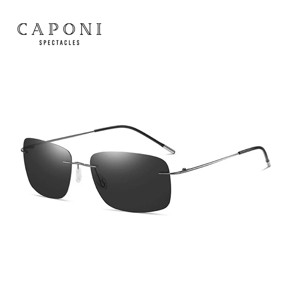 CAPONI Square Sun Glasses For Men Photochromic Polarized Rimless Sunglasses Classic Design High Quality Eyewear UV400 BS7467
