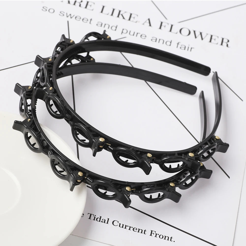 Double Layer Bands Clip Hairbands Fashion Plastic Braided Headband Punk New Knitting Womens Headwear Hair Accessories Pearl