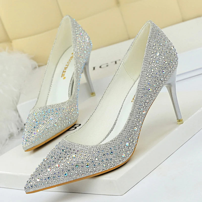 BIGTREE Shoes Rhinestone Woman Pumps Fashion Wedding Shoes Women Basic Pump Stiletto Heels 10cm 7cm Heeled Shoes High Heels
