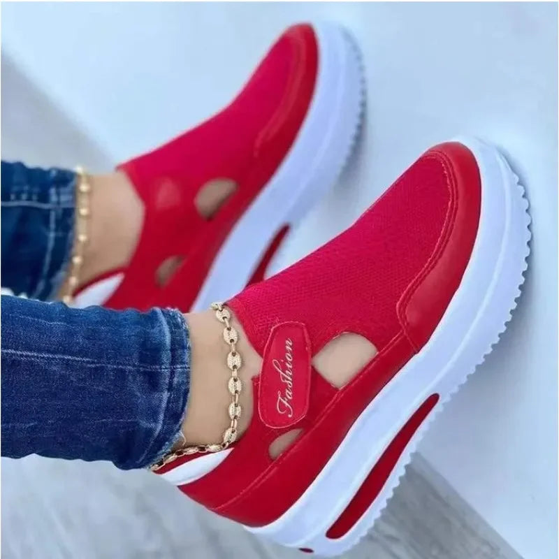 Large summer breathable women's casual shoes with thick sole sloping heel hollowed out low cut women'sshoes