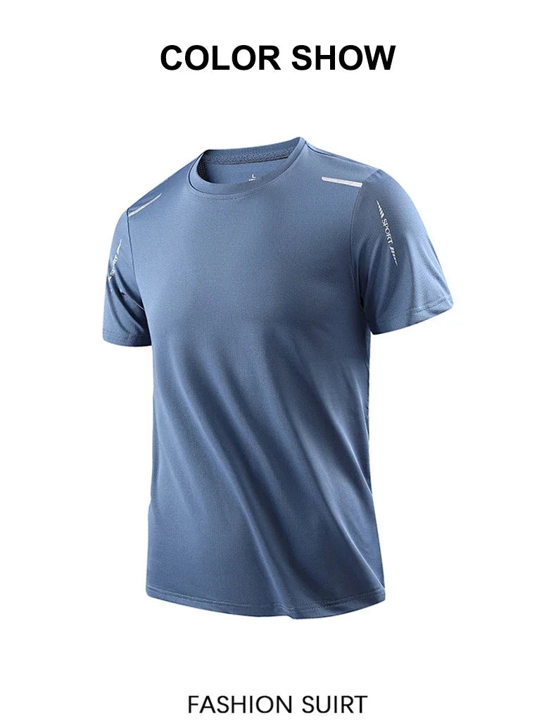 Men's Running Quick Drying T-shirts Breathable Hiking Fishing Tees Soft Elasticity Outdoor Sports Short Shirt Summer