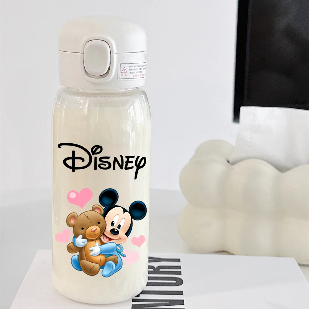 Pooh Bear Mickey Mouse 600ml Cartoon Water Bottle Portable Cute Straw Cup Kids Leak-proof Drinking Jug Outdoor Camping Travel
