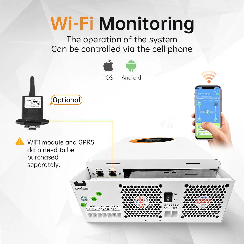 jsdsolar 6.2KW 48V Hybrid Solar Inverters 230VAC On/Off Grid Pure Sine Wave MPPT 120A Solar Charge Controller PV 500V For Home