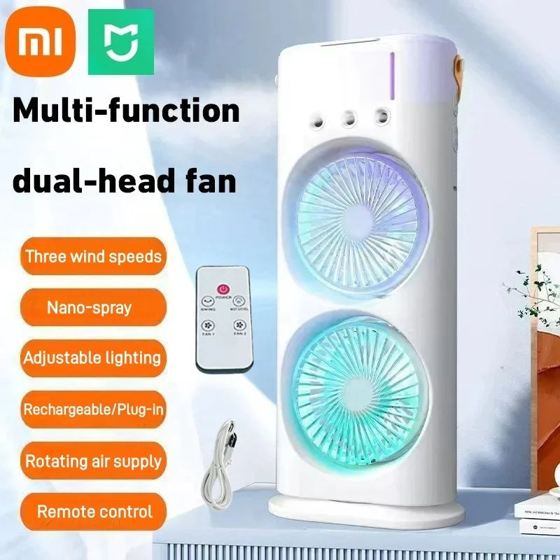 Xiaomi Double-Headed Spray Air Conditioner Fan 3 Speeds Rechargeable USB Desk Air Cooler Night Light with Remote for Office Home
