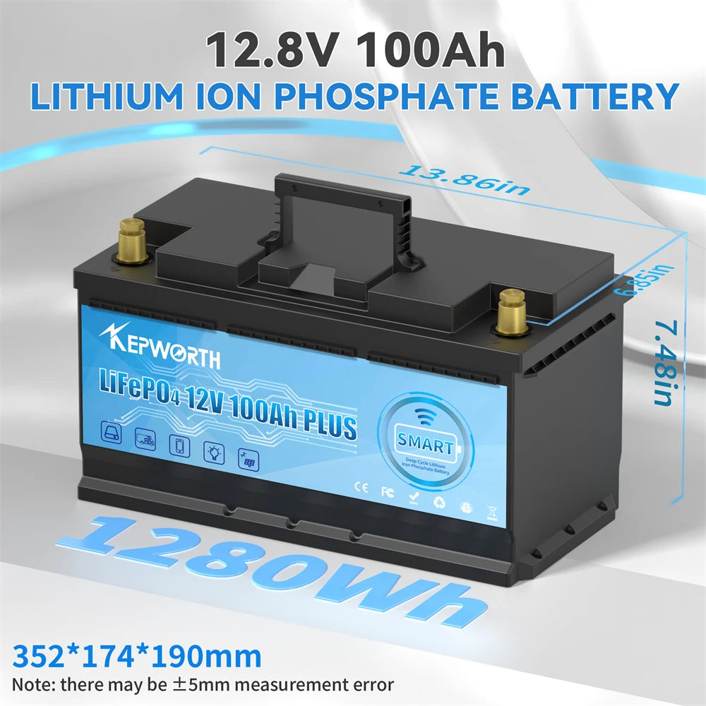 Newest 12V 100Ah 120Ah 200Ah 24V 100Ah LiFePO4 Battery Built-in Bluetooth BMS For RV Campers Golf Cart Off-Road Off-Grid Solar