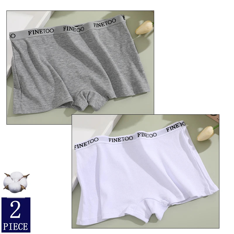 FINETOO 2PCS/Set Women Cotton Panties Female Boxer Boyshort Low Waist Letter Logo Sport Underwear Ladies Pants Intimate Lingerie