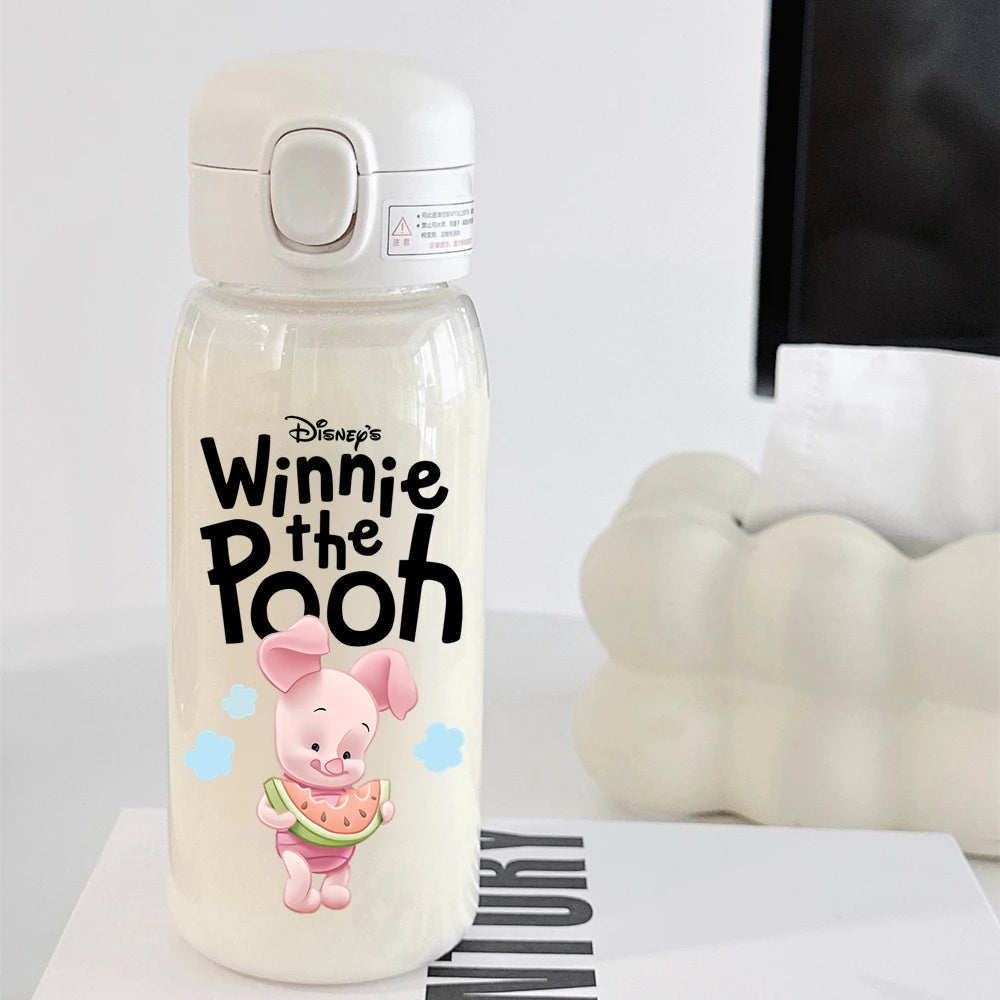 Pooh Bear Mickey Mouse 600ml Cartoon Water Bottle Portable Cute Straw Cup Kids Leak-proof Drinking Jug Outdoor Camping Travel