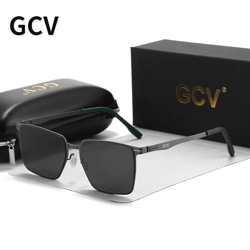 GCV Men Polarized Sunglasses Aluminum Magnesium Sun Glasses Driving Glasses Rectangle Shades For Men UV400