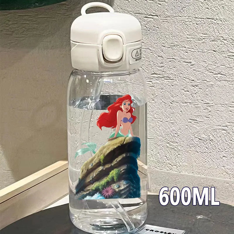 Straw 600/400ML Water Cup Princess Children Portable Plastic Mermaid Frozen Transparent Large Capacity Sport Water Bottle