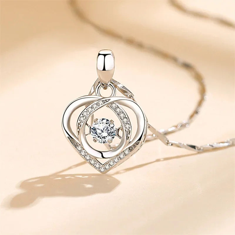 925 Sterling Silver Heart Shaped Necklace Bracelet Set for Women Vintage Korean Crystal Bracelets High Quality Set Party Jewelry