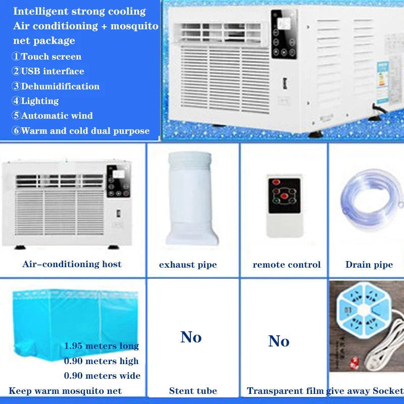 HHR-8 Home Mobile Air Conditioner Desktop Portable Air Conditioner Mosquito Net Fan Refrigeration Net Air Conditioning 110/220V