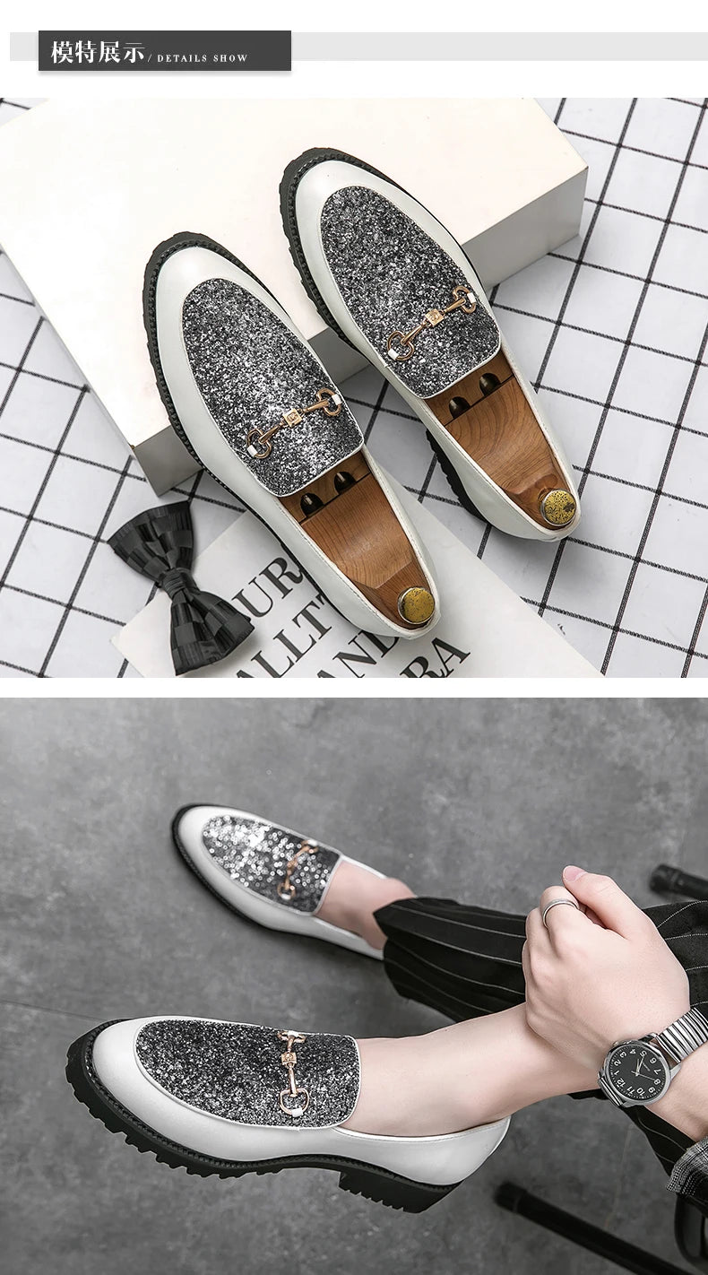 Shiny Leather Shoes for Men Platform Dress Shoes Luxury Slip on Men Loafers Party Designer Wedding Footwear Zapatos Para Hombres