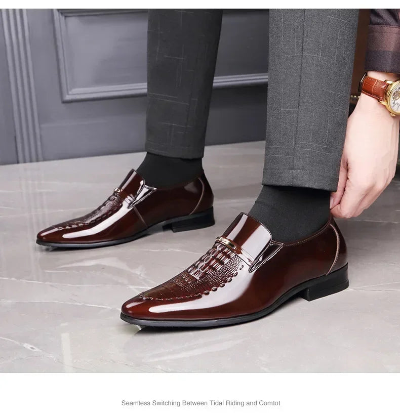 New 2024 Men Leather Shoes Business Classic Office Shoes for Men Crocodile Pattern Men Dress Shoes Breathable Brand Casual