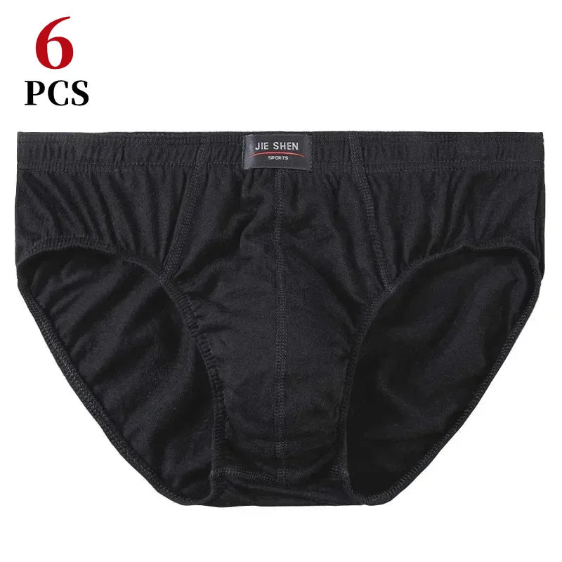 6Pcs/Men's Underwear Cotton Middle-aged Men's Briefs Sexy Boxer Solid Color High-stretch Mid-waist Pants Breathable Men's Shorts