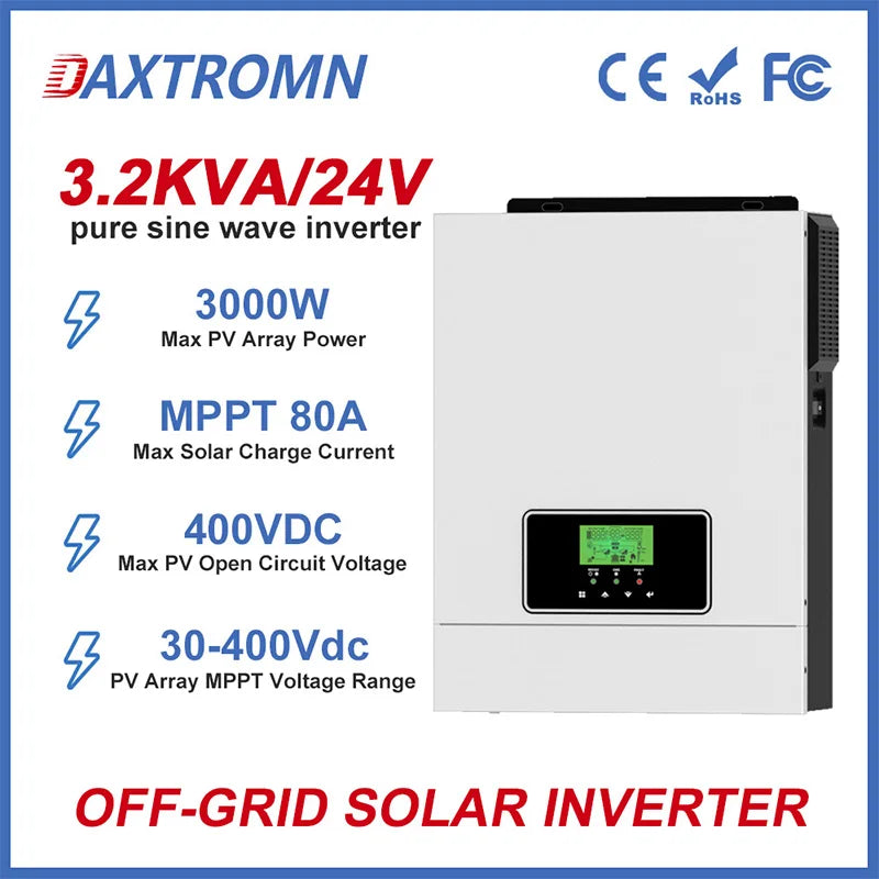 Daxtromn 6200W/4200W Hybrid Solar Inverter 6.2kw MPPT 120A 500VDC PV Input 220VAC 24VDC 48VDC 4.2kw 6.2kw Hybrid Solar Inversor