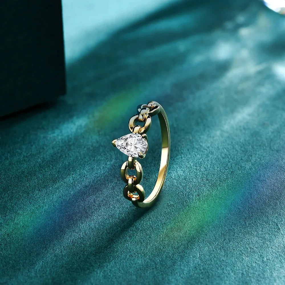 CHARMING Luxury Moissanite Rings for Women Yellow Gold Plated for Anniversary Wedding Engagement Customized Elegant Fine Jewelry