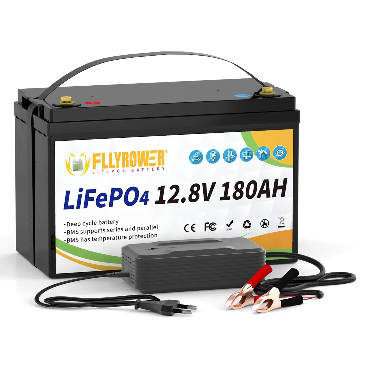 Germany Stock FLLYROWER 12.8v 100Ah 120Ah 180Ah 200Ah 300Ah LiFePO4 Battery Pack Solar Lithium Lifepo4 Battery
