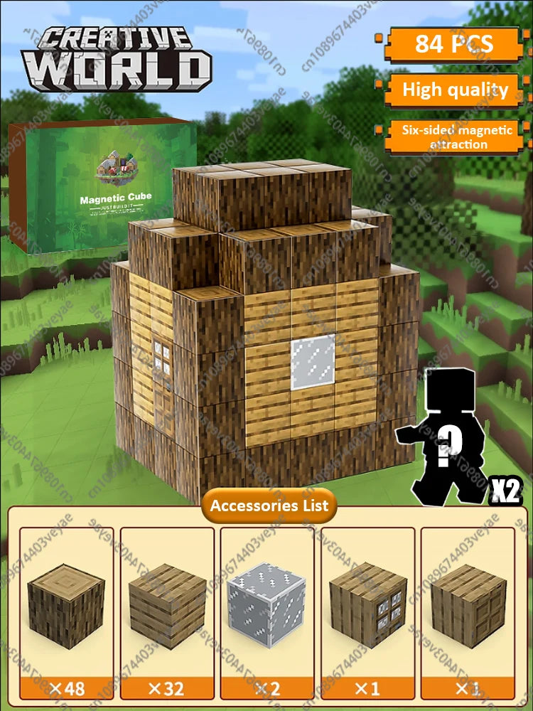 Magnetic Building Blocks Magnet Cube Mine World Set Toy STEM Sensory Montessori Stacking Cubes Construction Set Toy Holiday Gift