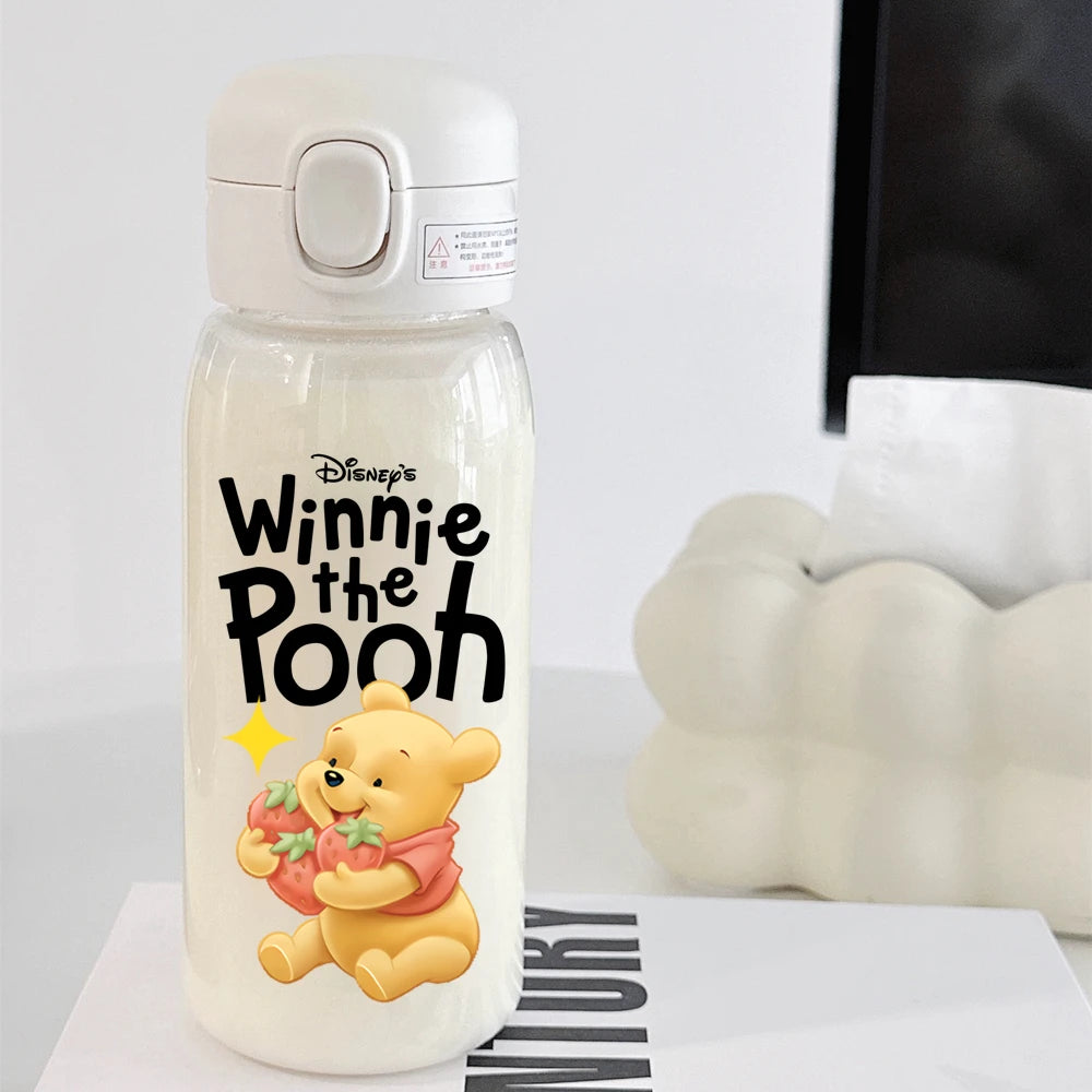 Pooh Bear Mickey Mouse 600ml Cartoon Water Bottle Portable Cute Straw Cup Kids Leak-proof Drinking Jug Outdoor Camping Travel