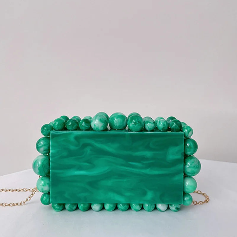 Acrylic Box Evening Clutch Purse Bags For Wedding Party Green/Purple Foil Beads Purses And Handbags Designer Bag