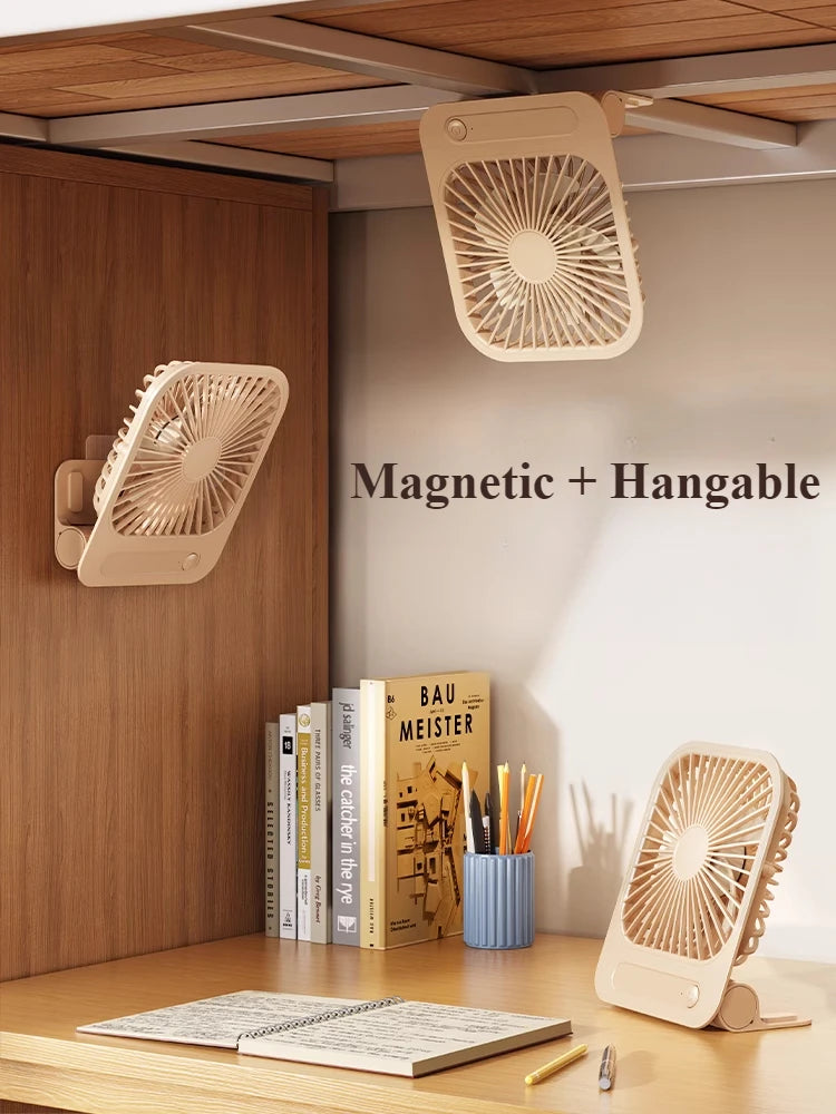 Eary Summer Portable Fans Magnetic Thin USB Rechargeable Air Cooling Fan 180° Adjustable 4-speed Cool Air for Home Office Study